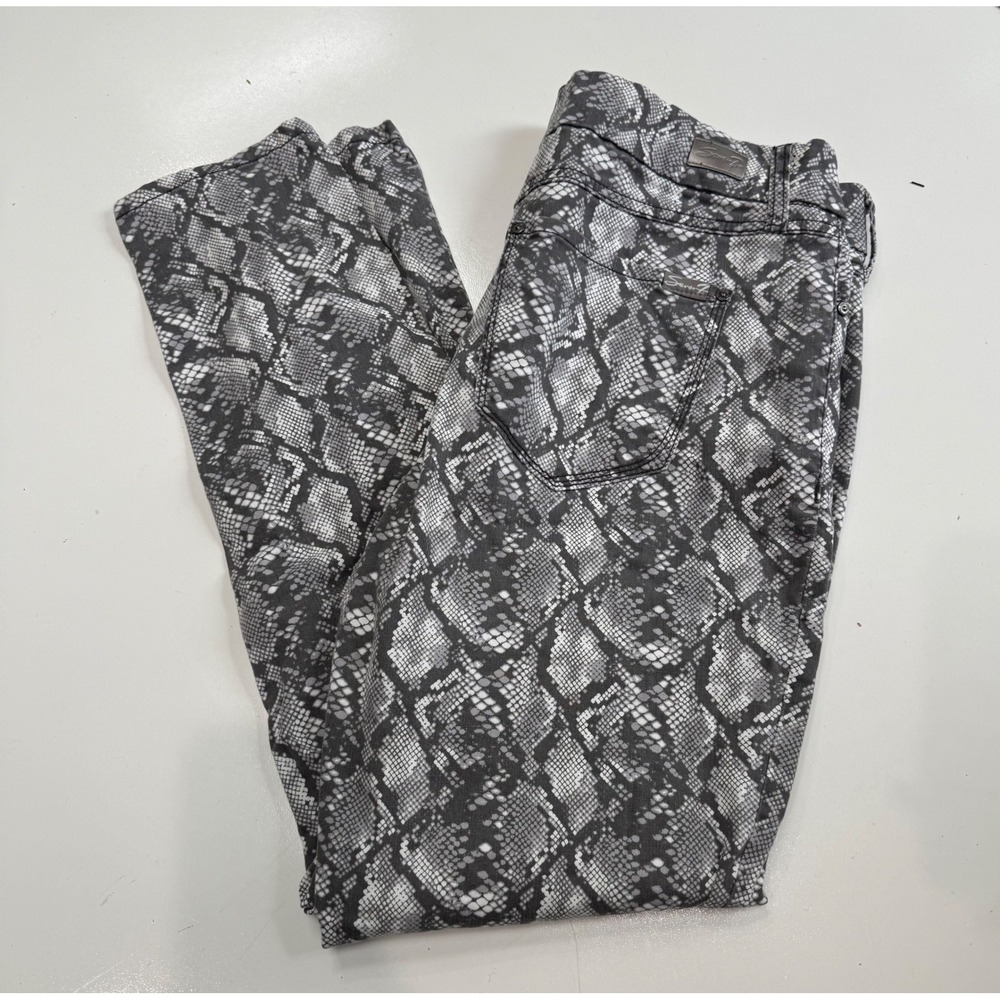 Seven7 Tummyless High Rise Skinny Jeans Grey Snakeskin Print Size 16